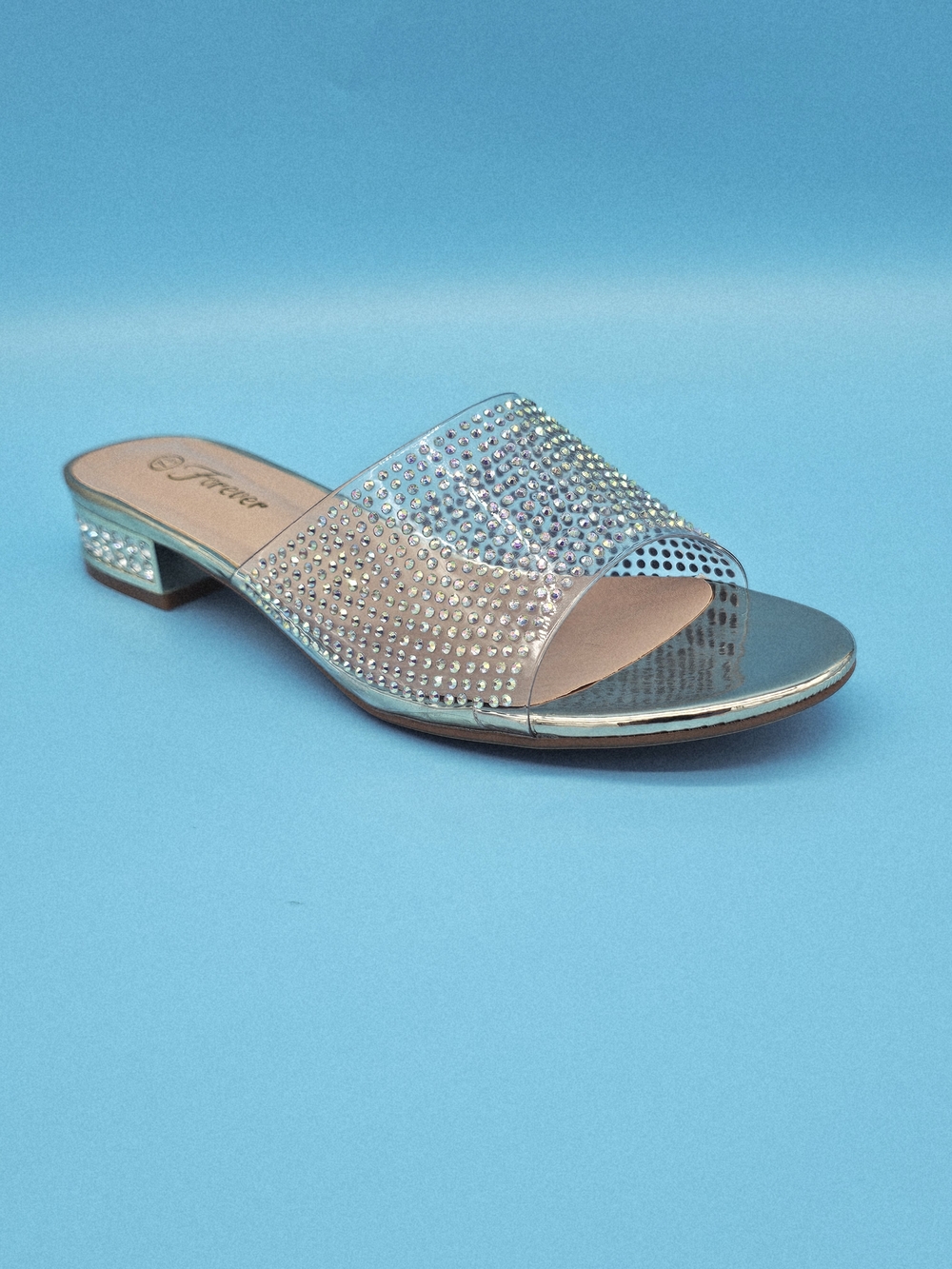 Forever Link Clear Iridescent Rhinestone Slide Mules - Picture 2 of 4